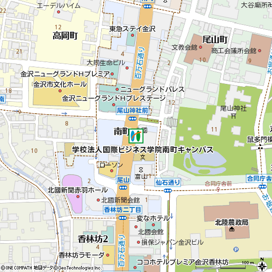 香林坊支店付近の地図